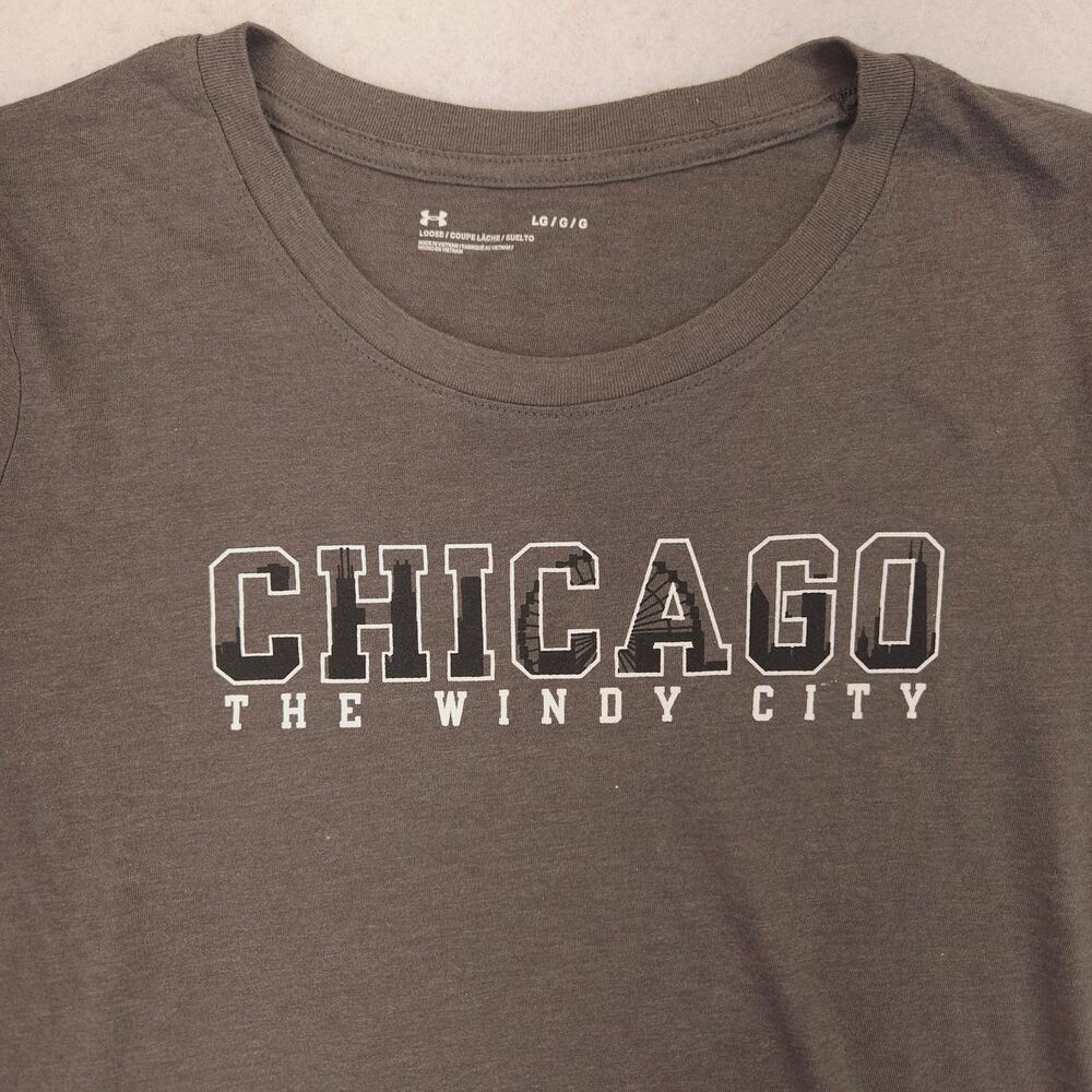 Under Armour Chicago The Windy City Short Sleeve Shirt Womens Size Large L Gray